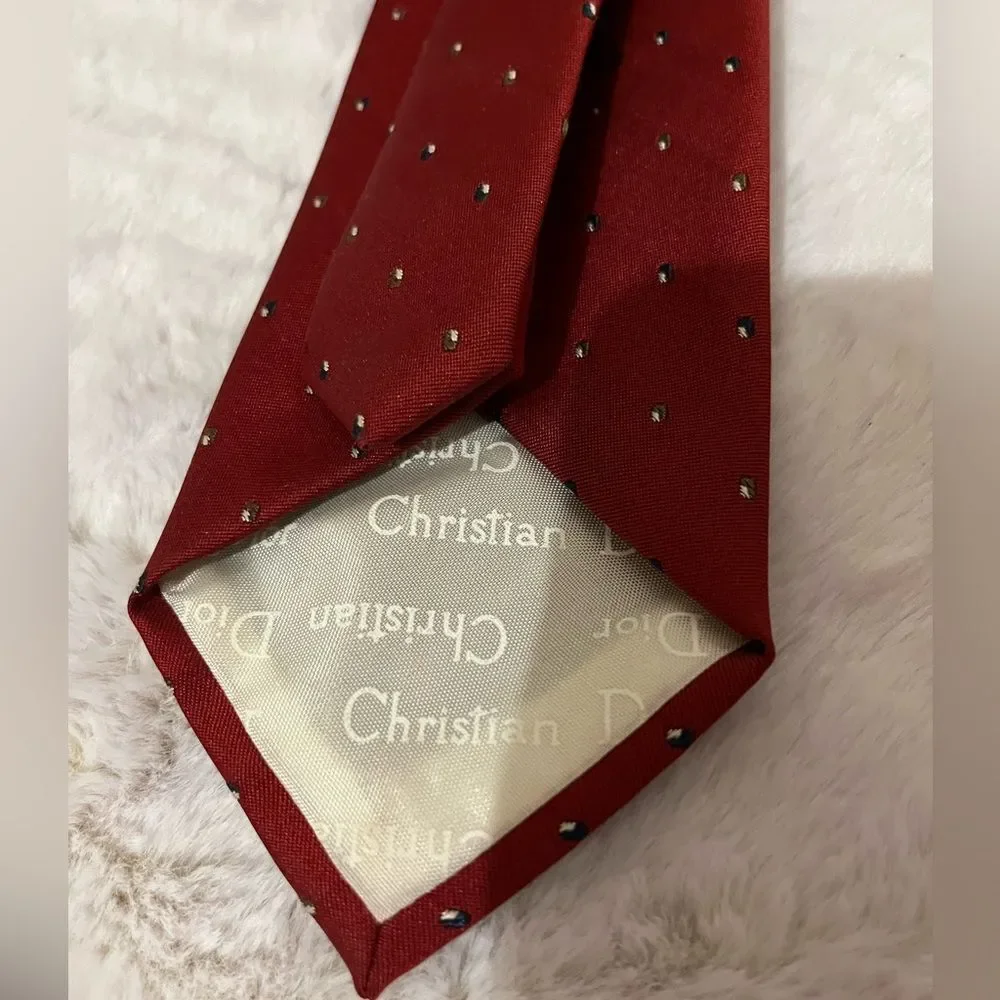 Christian Dior Monsieur Vintage Burgundy Designer Silk Blend Necktie
